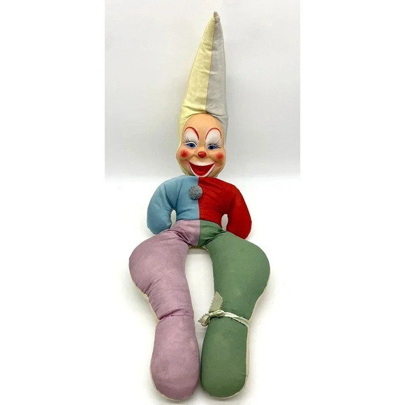 Unbranded Other - Vintage Hard Faced Clown Jester Large Plush Stuffed Animal 1950’s 1960’s